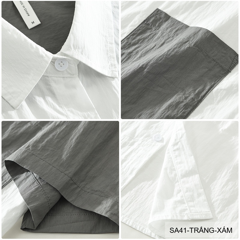 SA41 - Áo sơ mi nam tay ngắn phối màu phong cách Hàn Quốc, chất cotton thoáng mát_thumbnail_5
