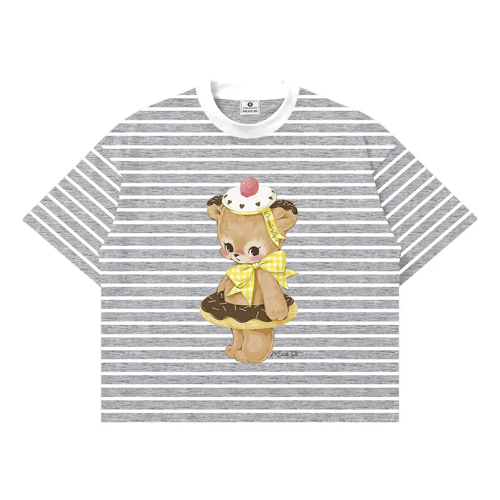 Áo thun boxy nữ Miucho vải borip mềm mại thoáng mát gấu dễ thương sọc mix màu in artwork 2731_thumbnail_10