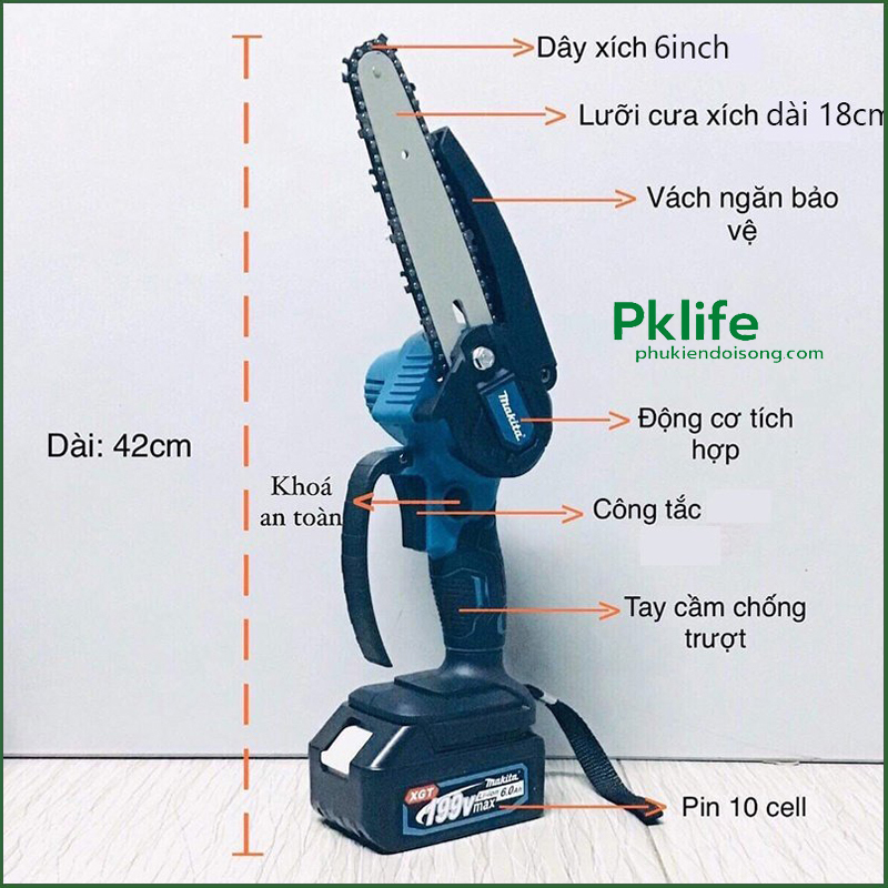 Máy cưa xích dùng pin MC-1T201 và những phụ kiện đi kèm