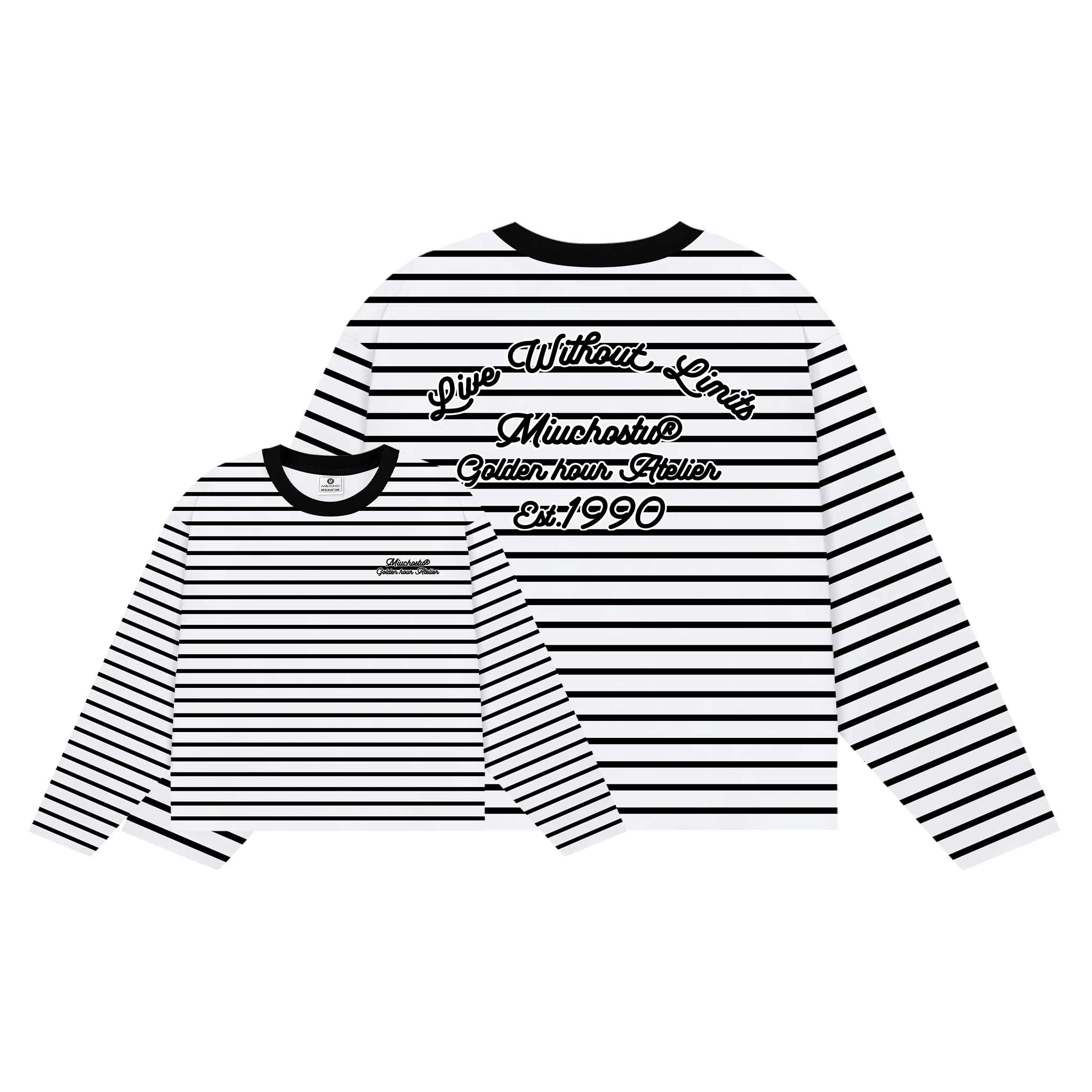 Áo thun form boxy Miucho vải bo rip thoáng mát mềm mại tay dài kẻ sọc in chữ basic 2700_thumbnail_0