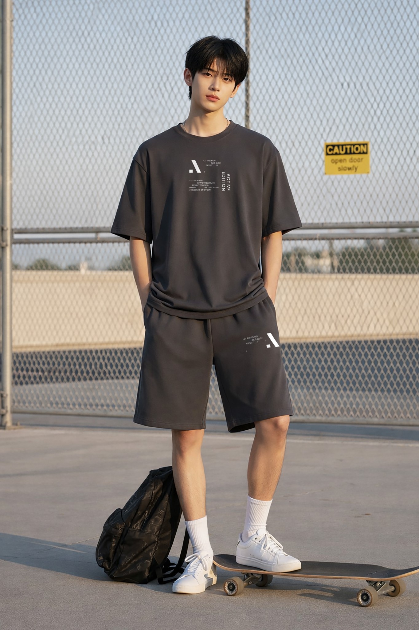 Quần short nỉ bé trai màu than chì in chữ trắng_thumbnail_1