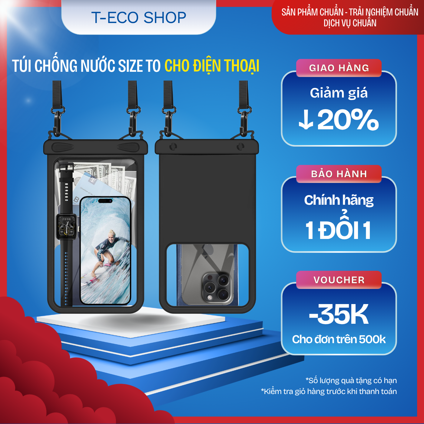 T-ECO SHOP Túi Chống Nước Điện Thoại 8.9 inch Full Màn – Chụp Ảnh, Quay Video Dưới Nước, Đi Biển Bơi Lội