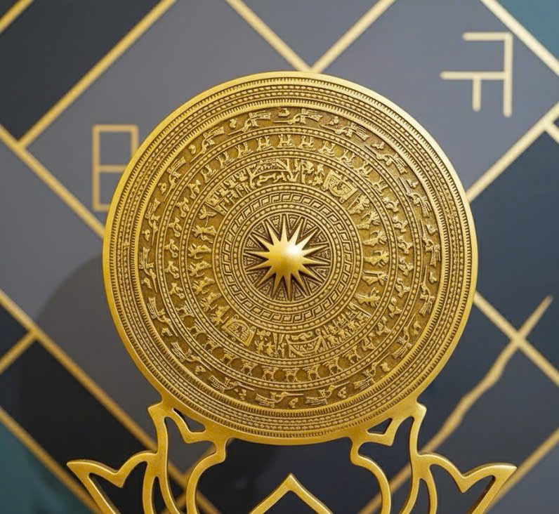 Mặt trống đồng đế hoa sen bằng  đồng _thumbnail_0