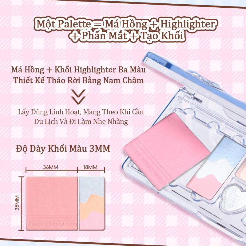 [VEECCI} Bảng phấn mắt má 4 in 1 Veecci kèm tạo khối highlight 11g_thumbnail_2