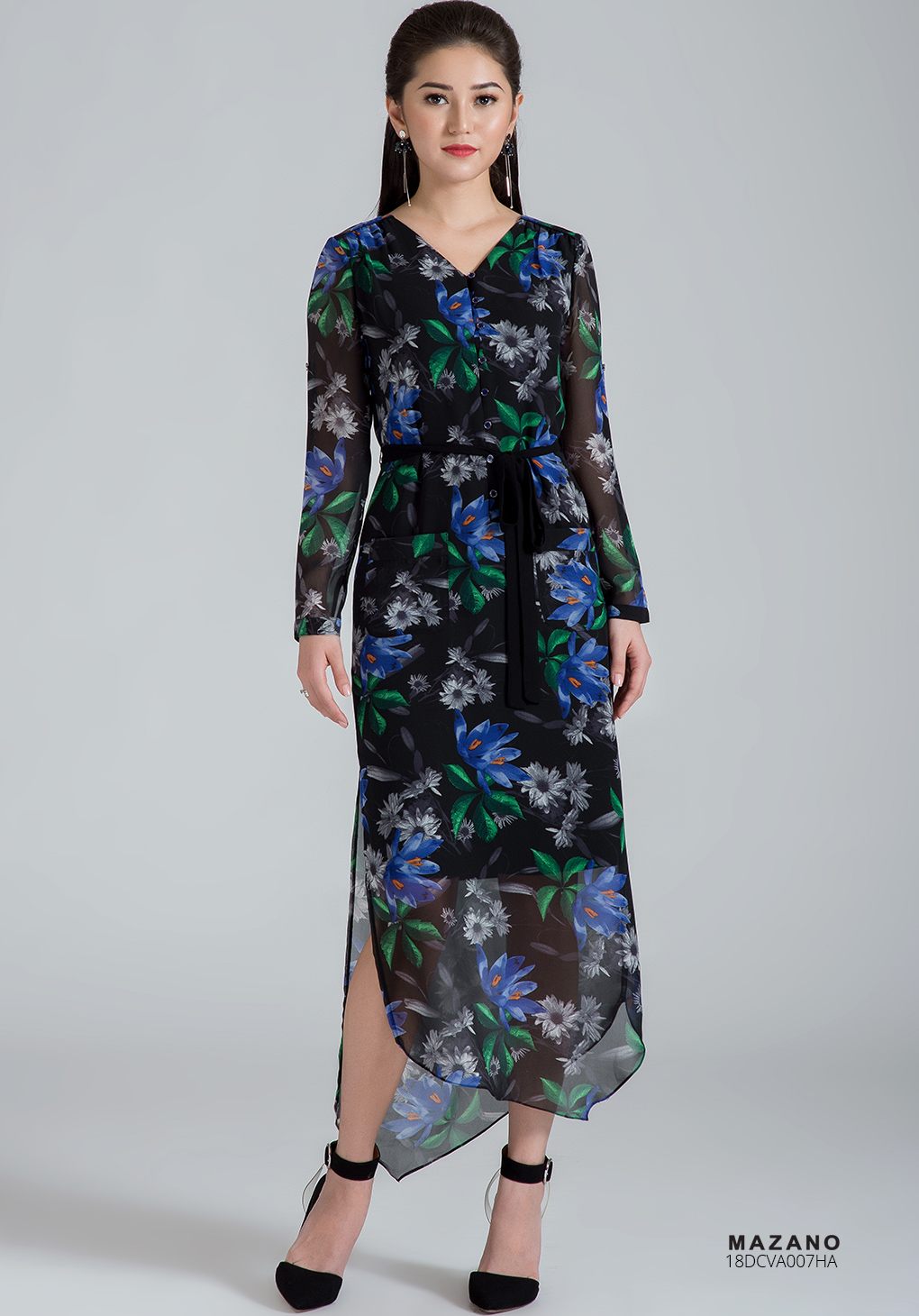 Váy họa tiết cổ V phối túi_thumbnail_0