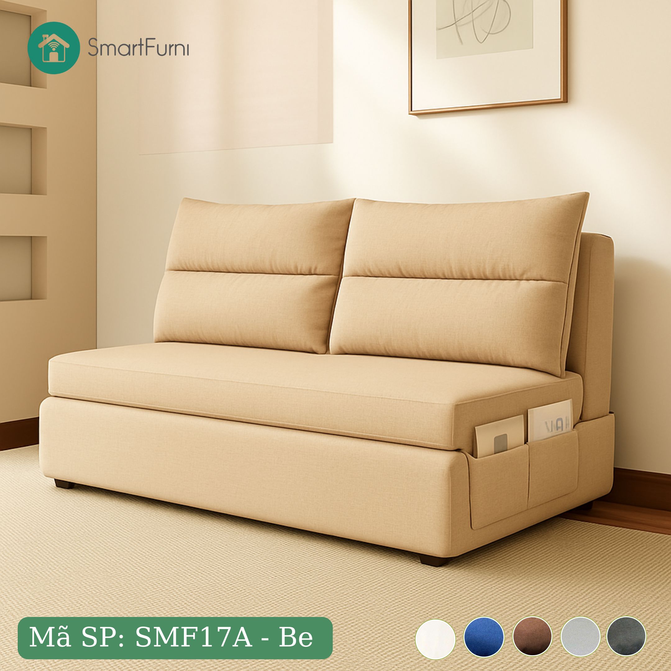 Sofa giường thông minh SmartFurni SMF17A - Bọc vải Lanh Canvas, gối kép _thumbnail_18