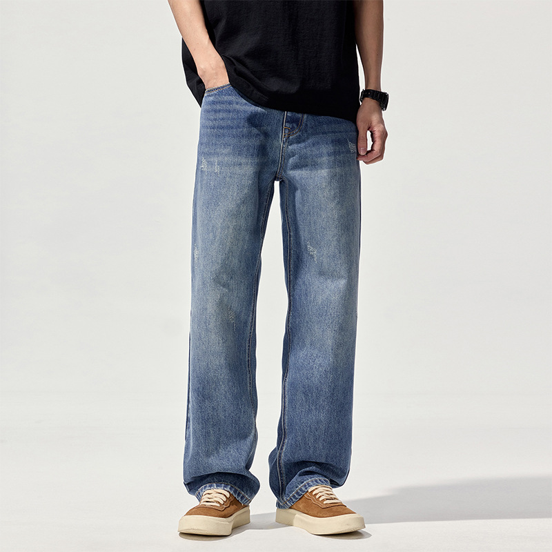 2025Mùa thu đông giặt quần jean retro nam thương hiệu thời trang Mỹ thường ngày đa năng trẻ trung quần ống rộng bán buôn