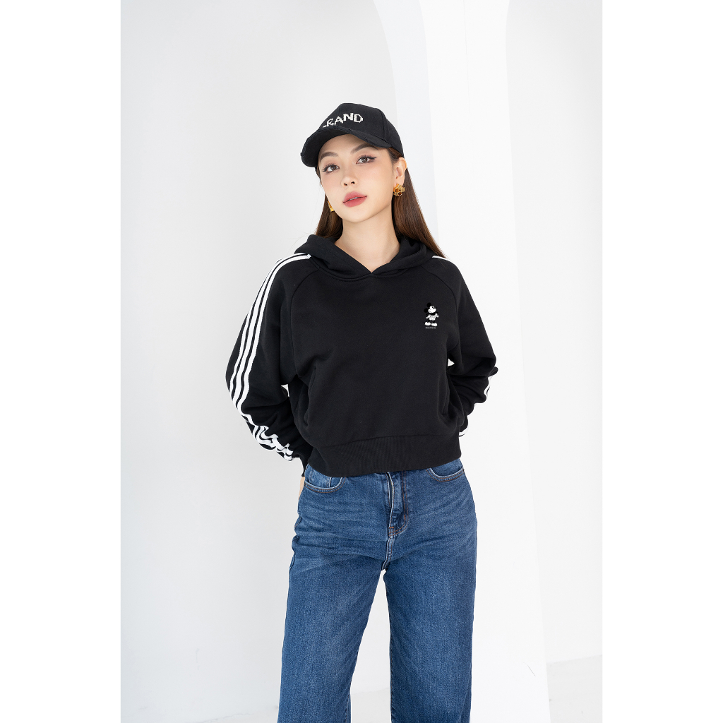 Áo Hoodie nữ dáng ngắn bo gấu in hình Mickey - Áo nỉ nữ form vừa Local Brand LOZA - NP6594_thumbnail_1