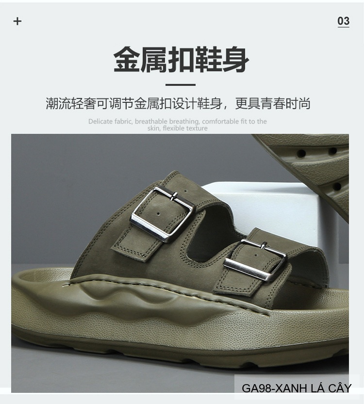 GA98 - Dép xỏ ngón nam đế dày thời trang, da bò mềm, hai quai khóa kim loại, màu Xanh Lá Cây và Đen_thumbnail_16