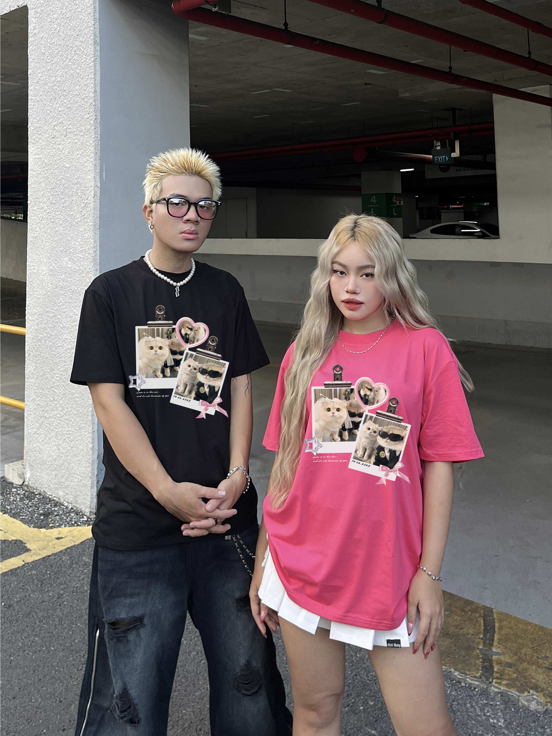 Áo thun cặp nam nữ form rộng 1946 Miucho cổ tròn vải 4c cotton 220gsm thoáng mát in mix_thumbnail_2