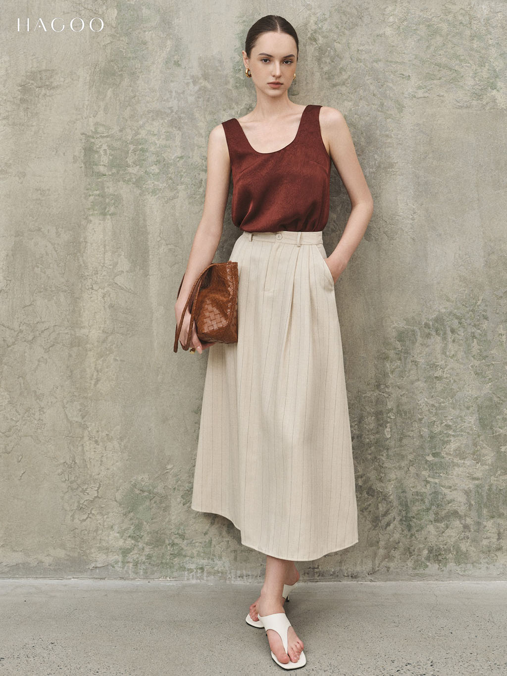 Chân váy xếp ly xòe A kẻ sọc HAGOO