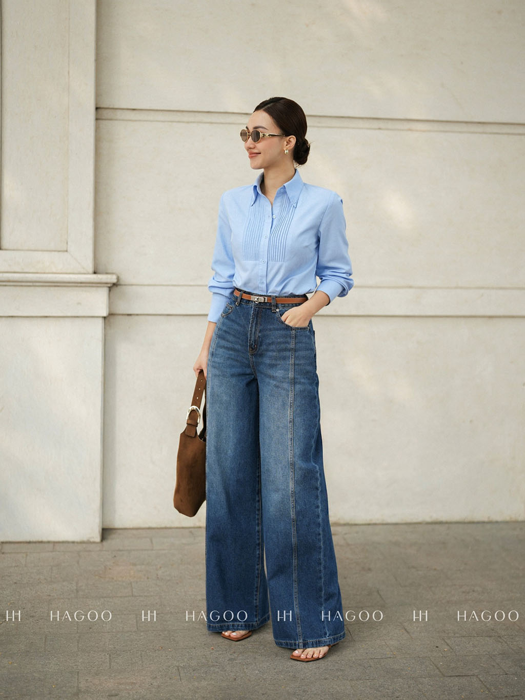 Áo sơ mi cổ đức bổ cầu ngực bấm mí HAGOO_thumbnail_3