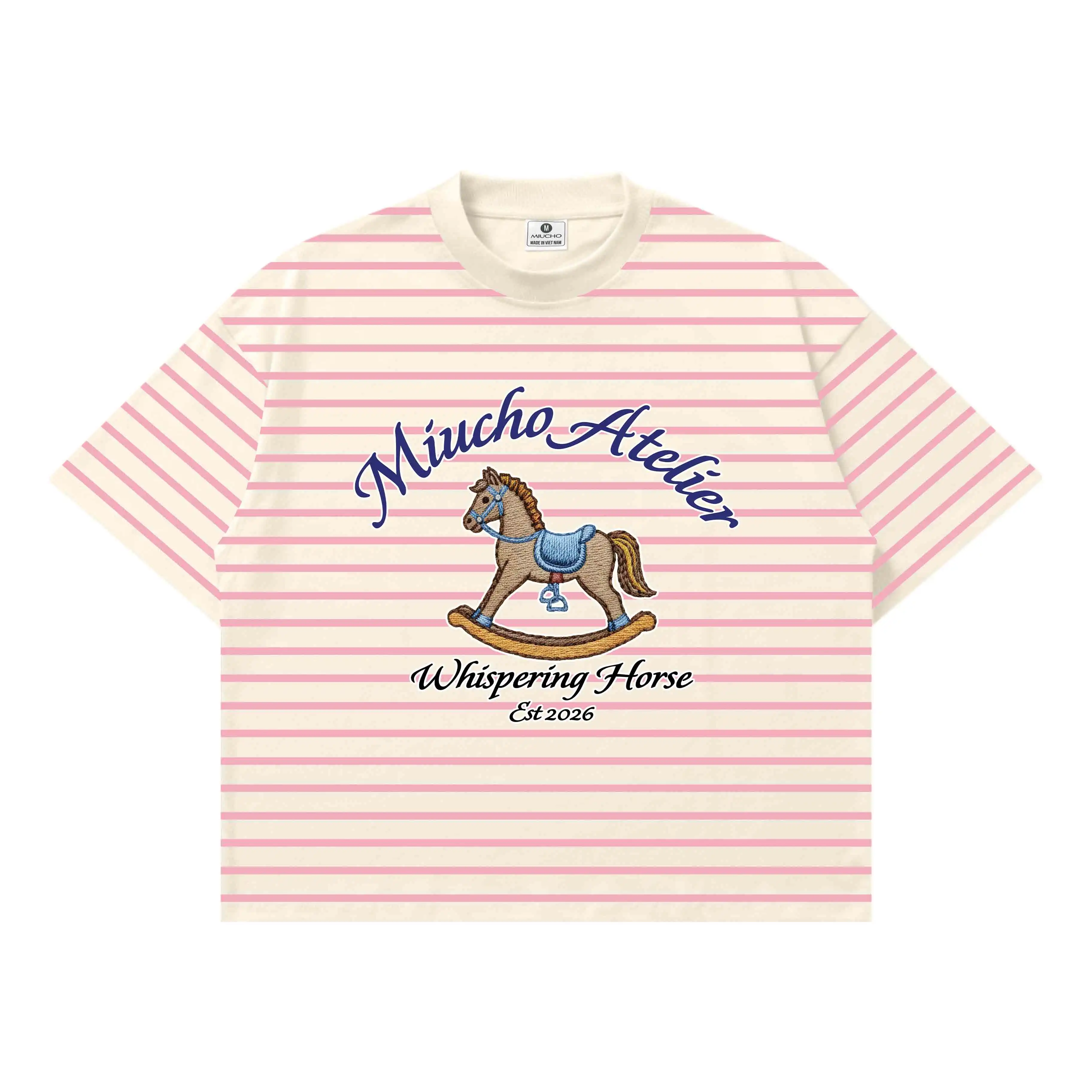 Áo thun boxy unisex Miucho Club vải borip thoáng mát tay ngắn cổ tròn hình chú ngựa sọc mix màu 2789_thumbnail_12