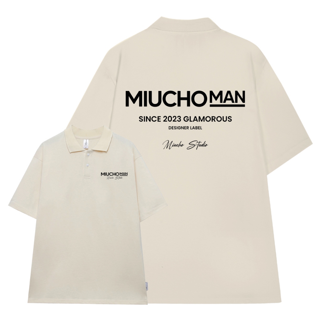 Áo polo nam form rộng PLD392 Miucho Man cotton cổ trụ in typography_thumbnail_0