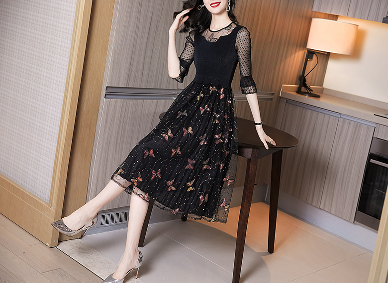 13417-Đầm xòe tay loe phối voan lưới bi in họa tiết bướm (voan lưới,khóa eo)_thumbnail_0