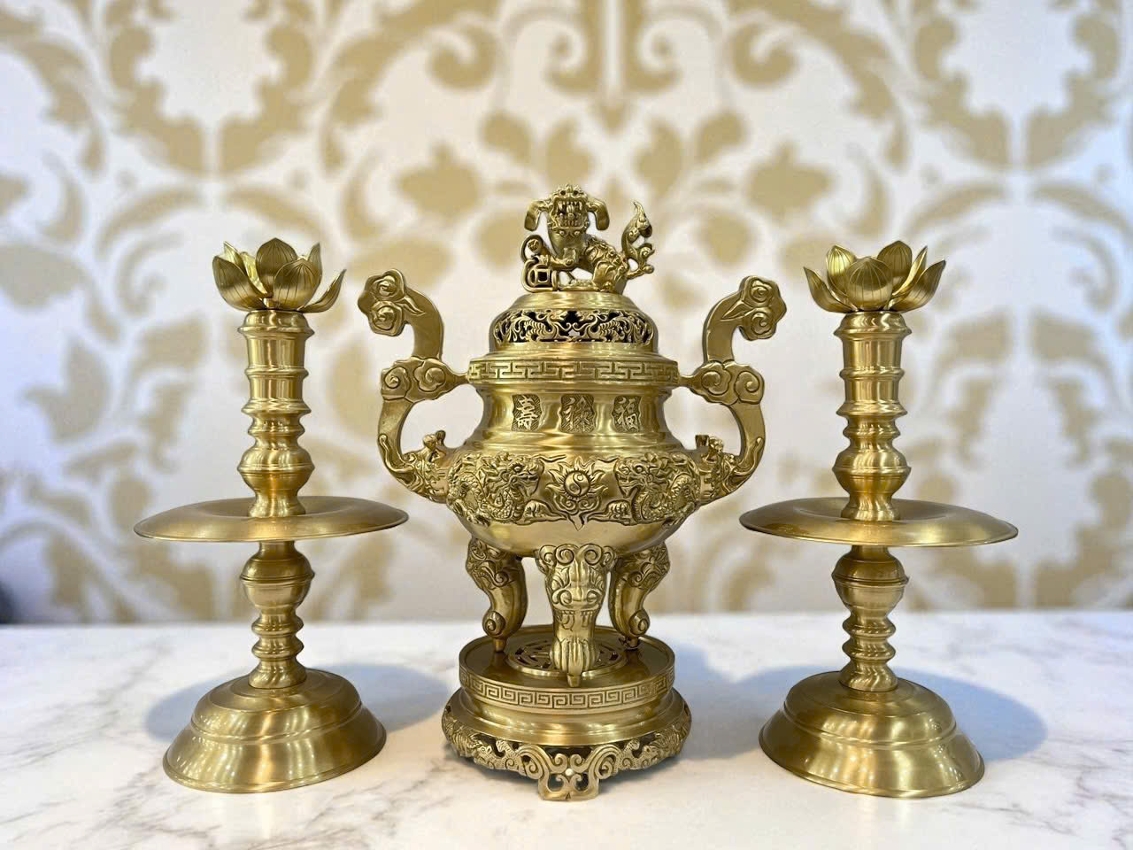 Bộ ngũ sự cao 45cm đúc đồng vàng thau _thumbnail_3