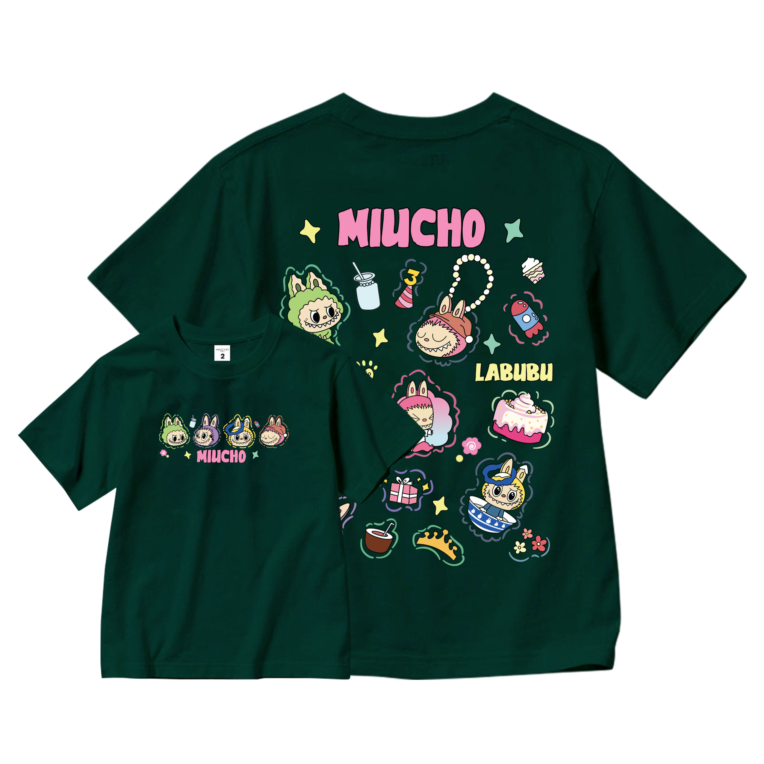 Áo thun bé gái labubu dễ thương nhiều màu sắc AED1462 Miucho Kid vải cotton thoáng mát cổ tròn in artwork_thumbnail_12