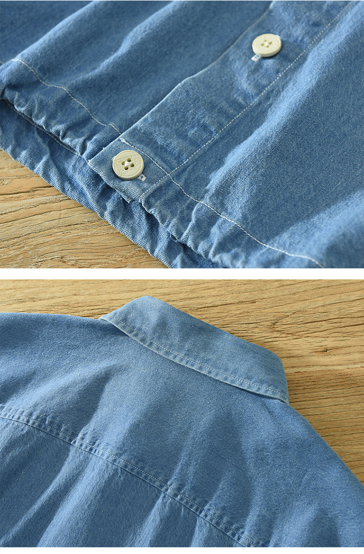 Áo sơ mi tay ngắn nam denim Nhật Bản – Retro, dây rút, túi tiện lợi, form rộng, thời trang đa năng_thumbnail_4