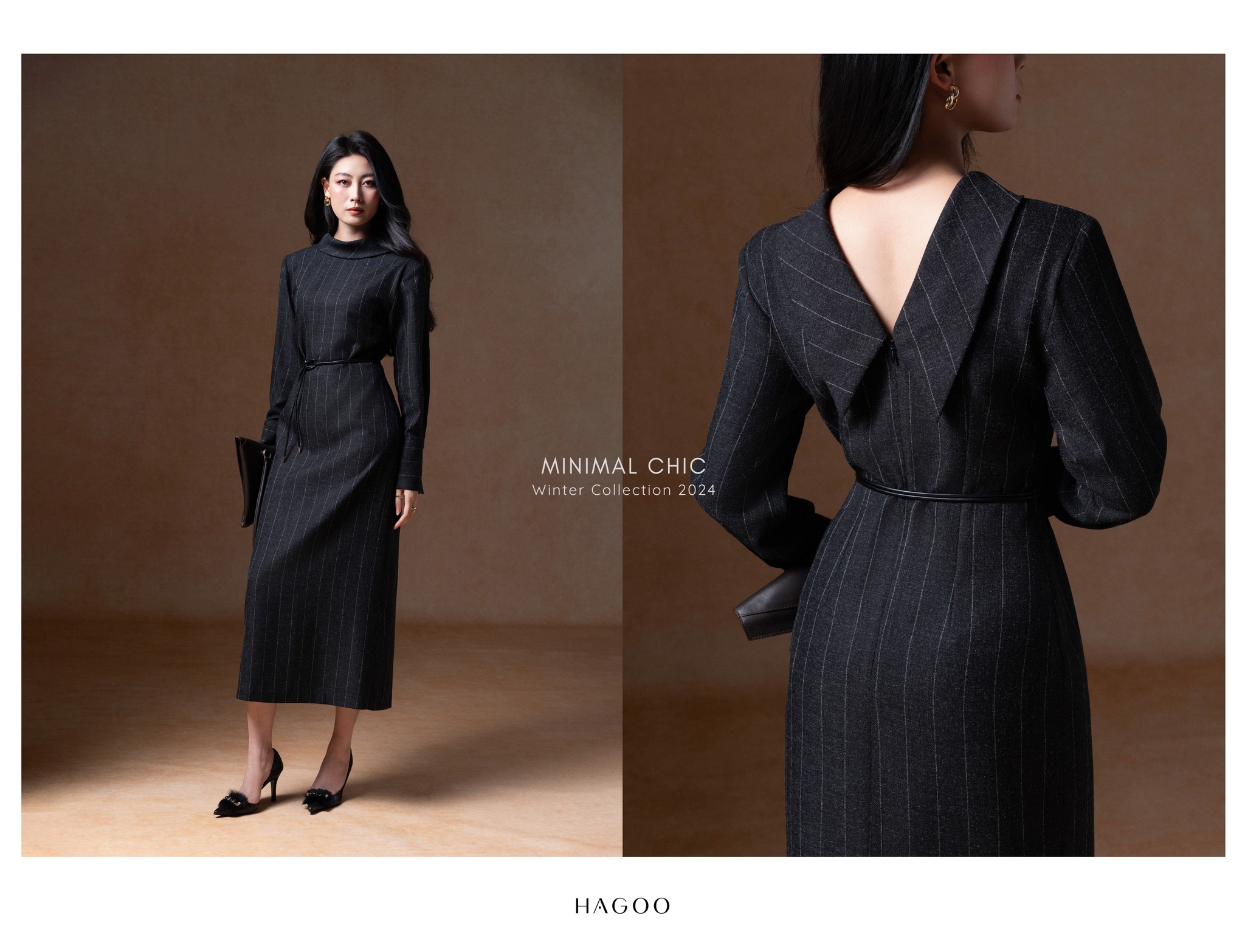 Váy suông kẻ sọc kèm dây da HAGOO_thumbnail_2