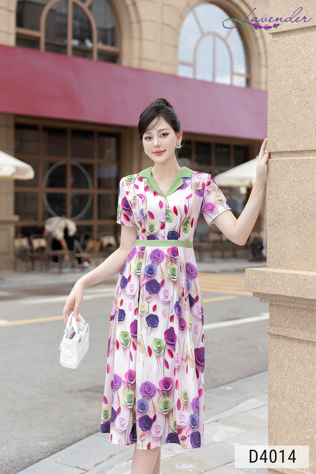 Đầm hoa dáng xòe cổ ve tay ngắn phối đai D4014_thumbnail_5