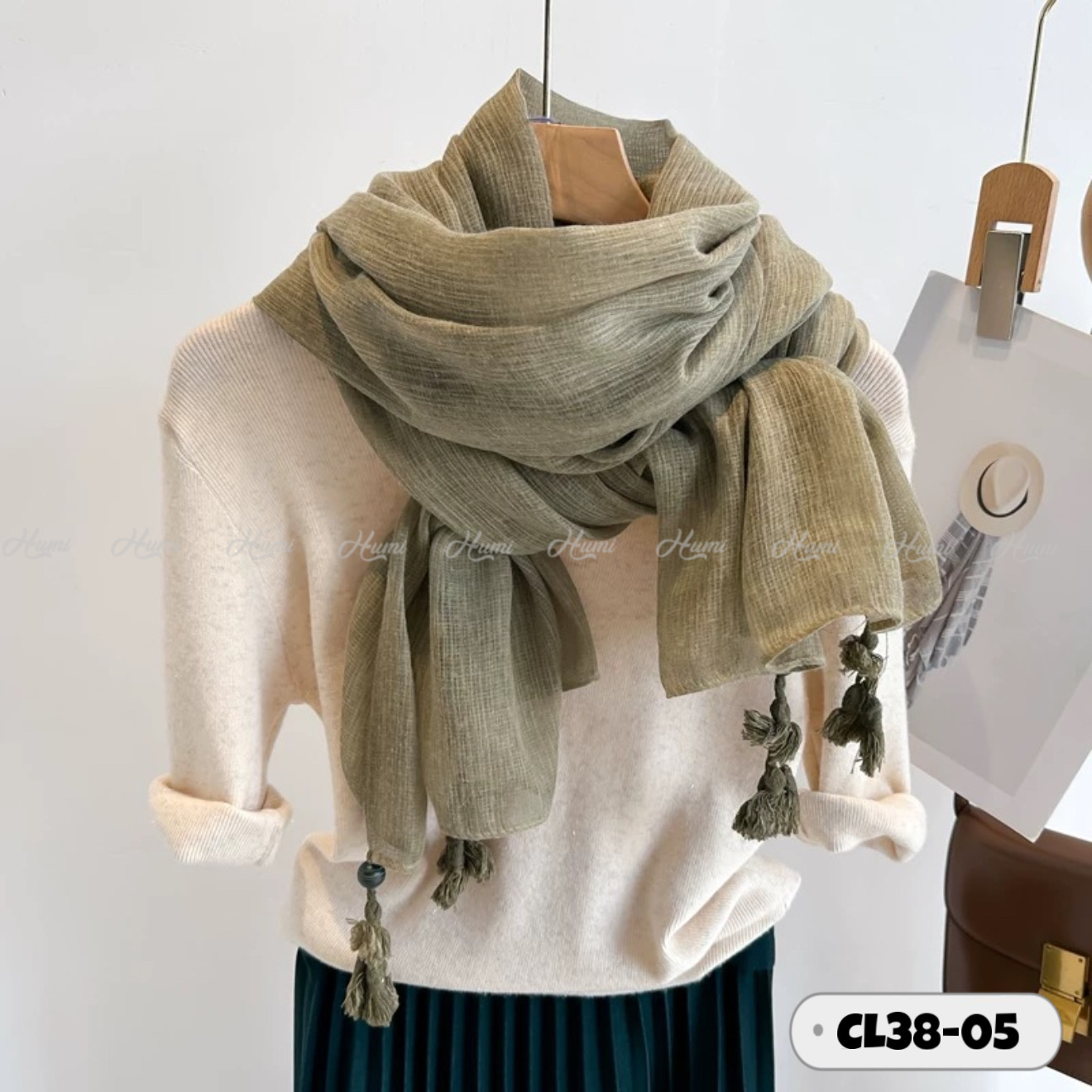 KHĂN CHOÀNG COTTON PHA LANH (CL38-05 Rêu)