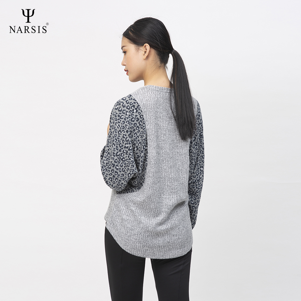 ÁO THU ĐÔNG NỮ  MÀU GHI PHỐI VẰN ĐEN L0037 NARSIS VẢI LEN COTTON ẤM ÁP, THOÁNG MÁT, GIỮ ẤM TỐT, M..._thumbnail_2