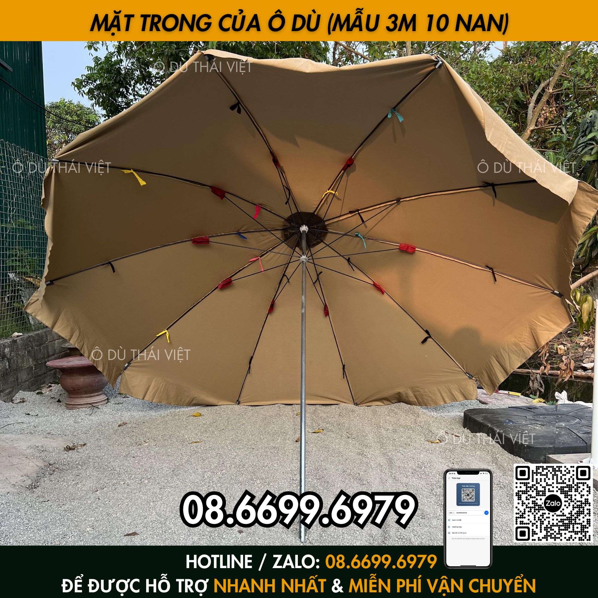 Ô dù chính tâm tròn 3m 10 nan vải dù cao cấp, ô dù che nắng mưa ngoài trời (chưa kèm chân đế) Ô DÙ THÁI VIỆT_thumbnail_3