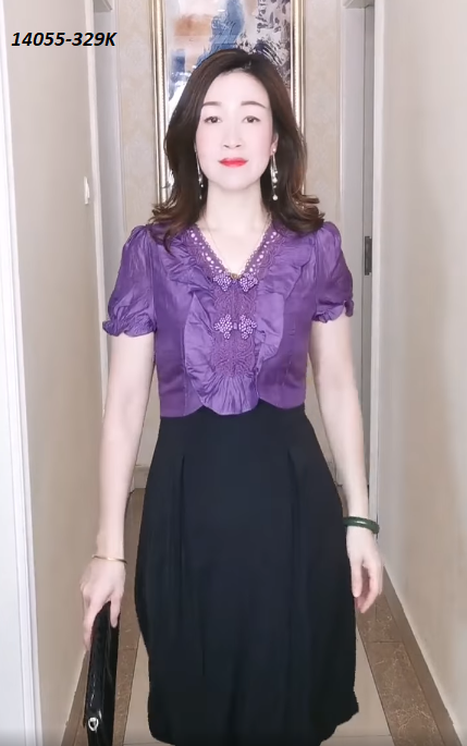 14055-Đầm xòe tay phồng cổ tim bèo  ngực  ( lụa ánh nhung, thun mịn)FREESHIP_thumbnail_3