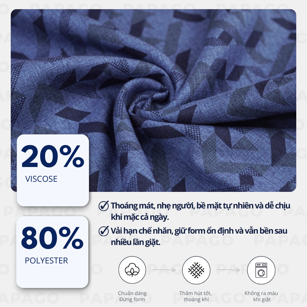 Áo sơ mi nam trung niên PAPAGO tay ngắn lai ngang - vải xô đũi in họa tiết - P25SNHT016