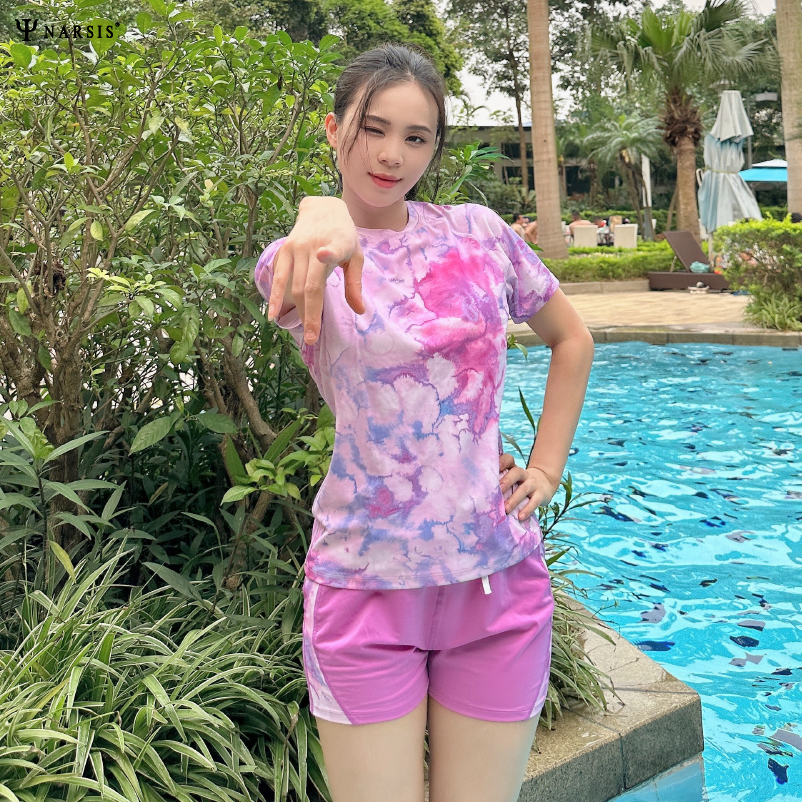 SET BỘ BƠI NỮ KÍN ĐÁO CÓ LÓT NGỰC MÀU TÍM VẢI PE CO GIÃN 4 CHIỀU A23004 NARSIS CHẤT LIỆU THOÁNG M...