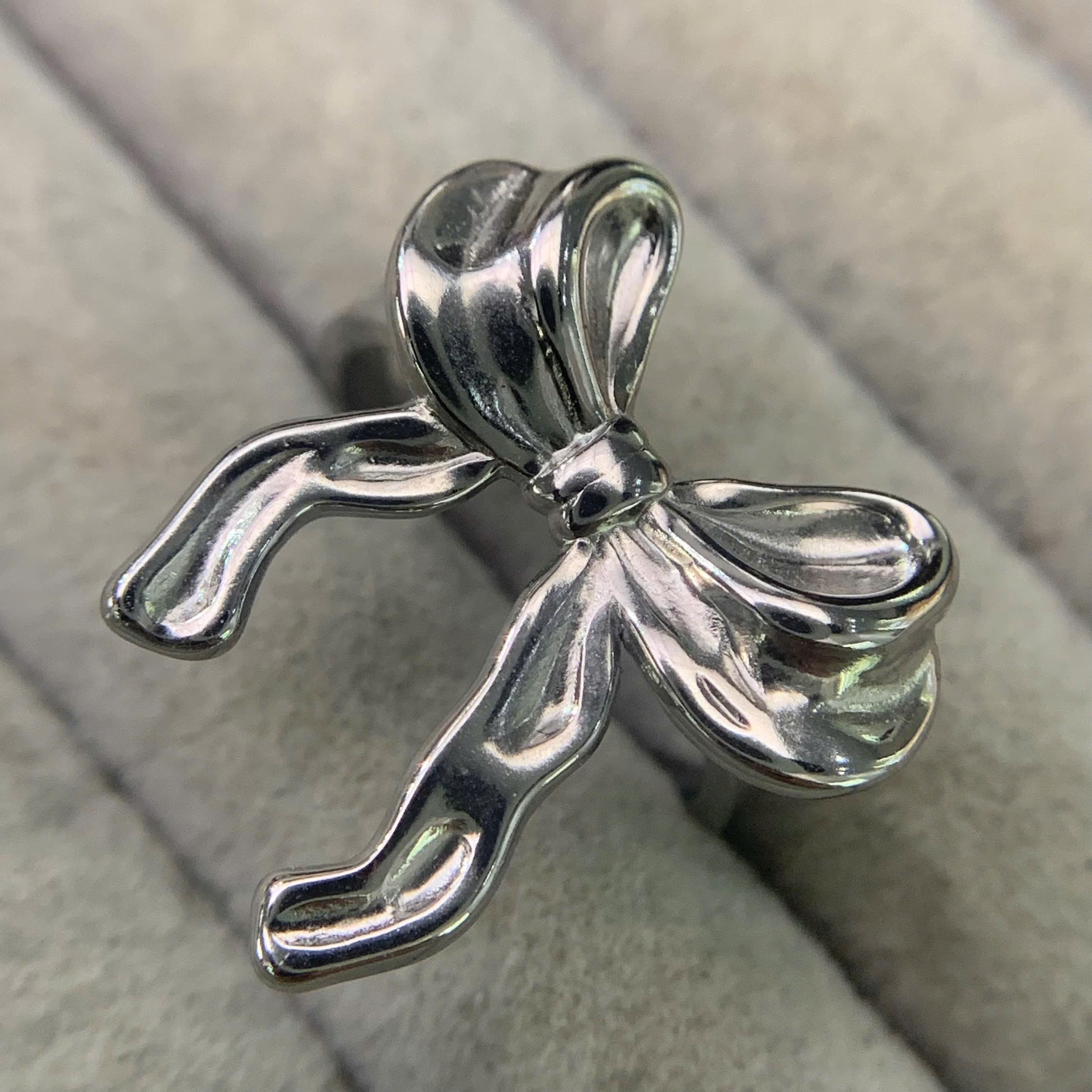 nhẫn kiểu titan nơ bạc to ruy băng hở freesize _thumbnail_2