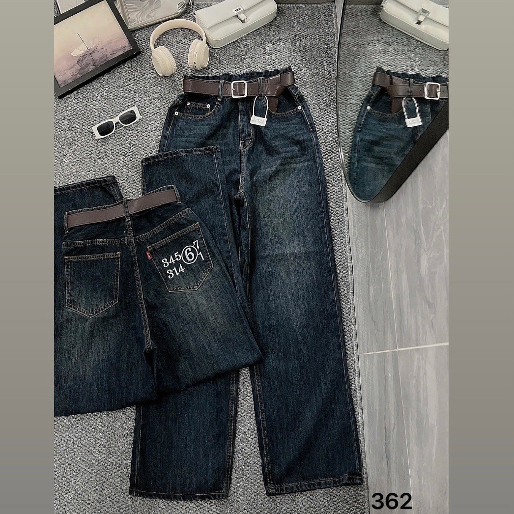 Quần jean suông lưng cao thêu chữ bigsize QJ362 dành cho nàng mũm mĩm từ 55-90kg_thumbnail_2