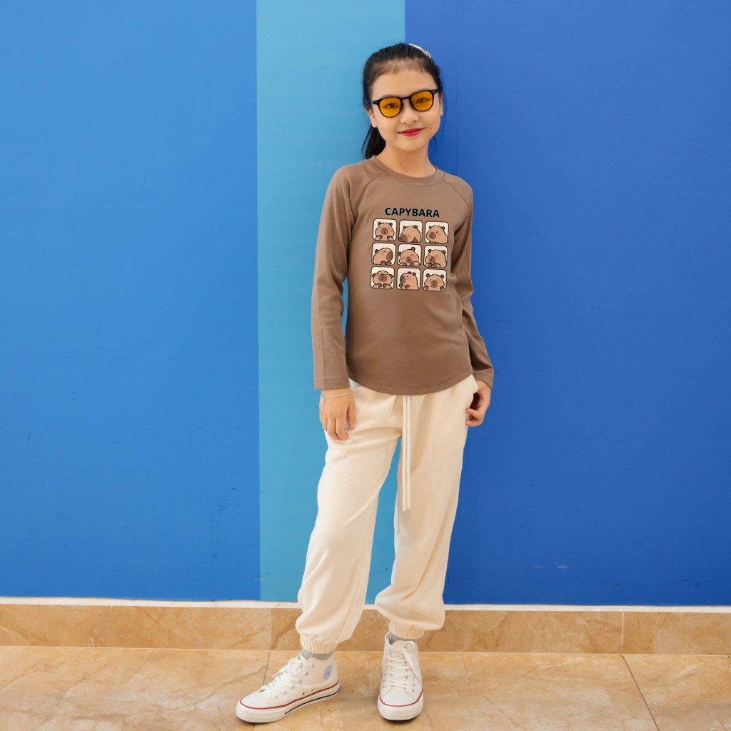 Đồ bộ dài tay bé gái chất liệu Thun Borip in hình BST Capybara - Loza Kids BA001_thumbnail_5
