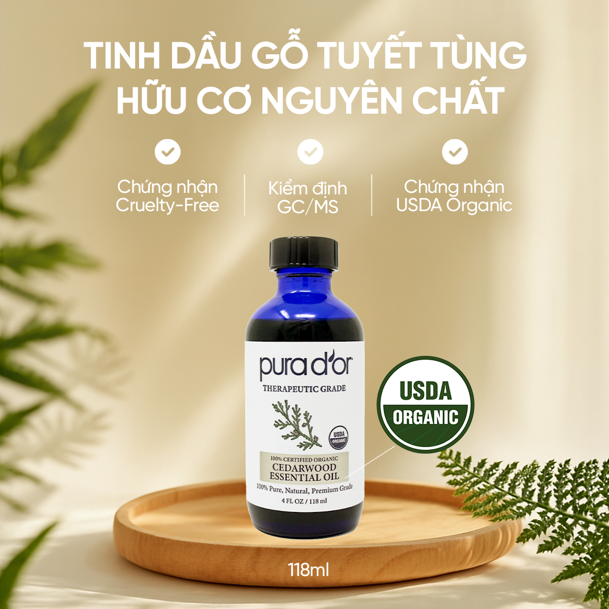 Tinh Dầu Gỗ Tuyết Tùng Hữu Cơ Pura D'or Therapeutic Grade Cedarwood Essential Oil 118ml_thumbnail_2