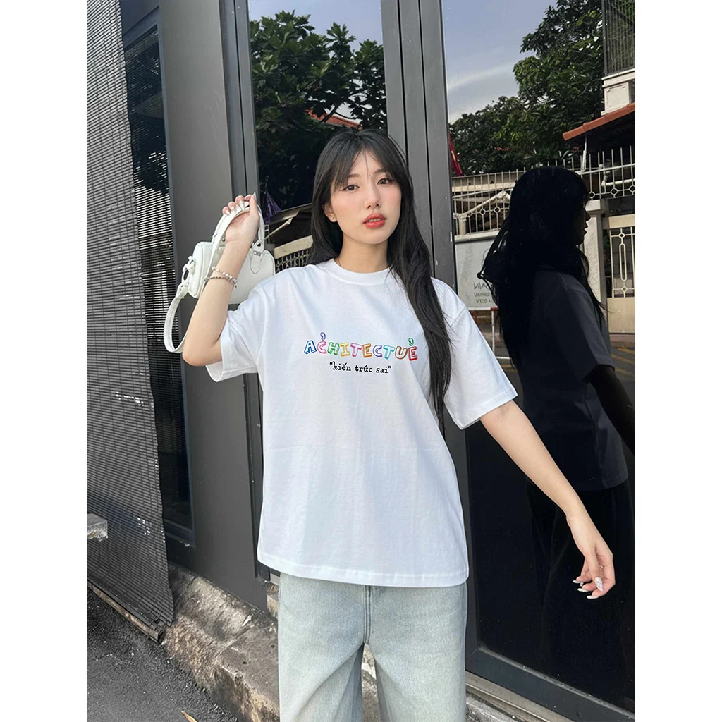 Áo thun nữ form rộng Miucho Club vải co giãn thoáng mát chữ kiểu Kiến trúc sai in typography 2863_thumbnail_4