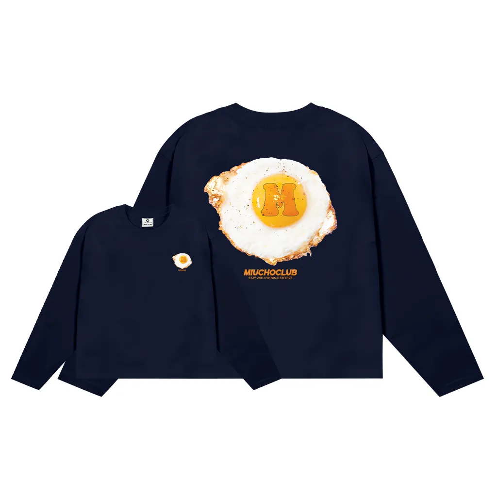 Áo thun boxy nữ tay dài hình trứng ốp la 2642 Miucho vải cotton co giãn 2c thoáng mát in mix_thumbnail_10