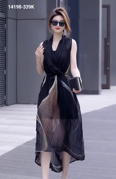 14198-Đầm voan dài sát nách cổ đắp chéo cách điệu (voan,lót)_thumbnail_0