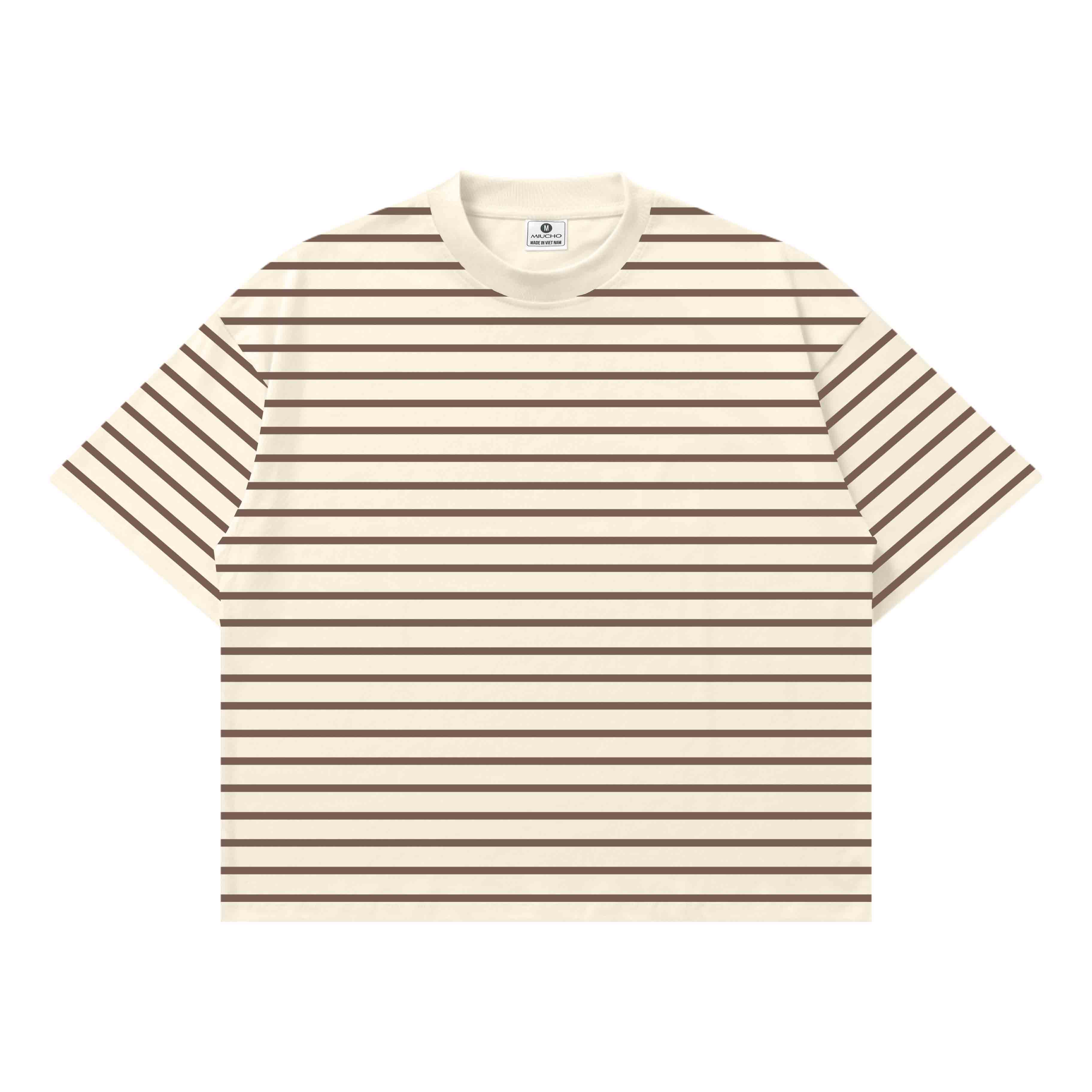 Áo thun form boxy Miucho vải thun rib thoáng mát tay dài cổ tròn kẻ sọc mix màu AT00057