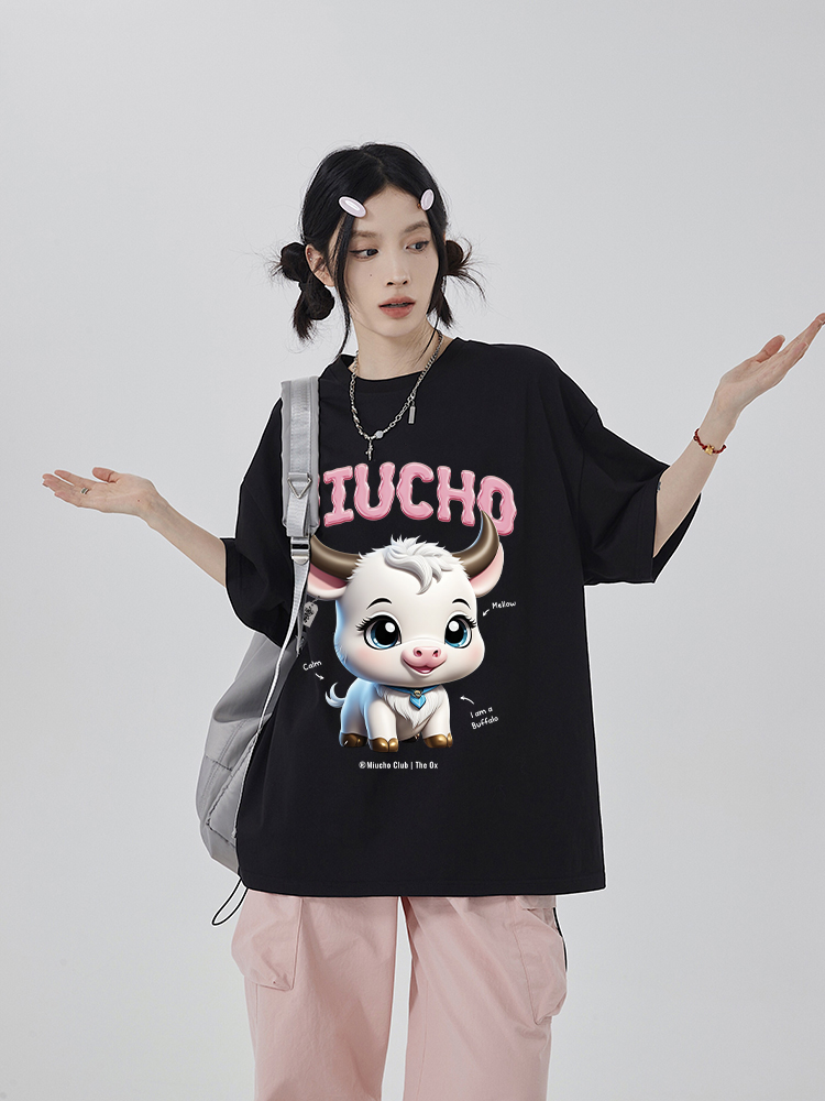 Áo thun form rộng 12 con giáp tuổi Sửu ATD1247 Miucho tay ngắn cổ tròn in mix_thumbnail_8