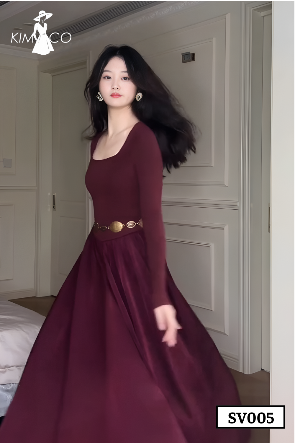 Burgundy Belted Dress - SV005_thumbnail_3