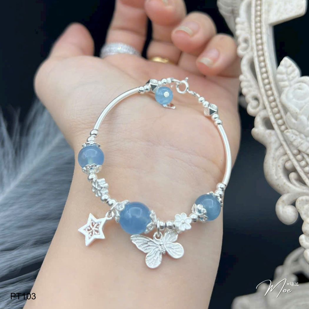 PT103 - Lắc tay đá Aquamarine mix bươm bướm ngôi sao