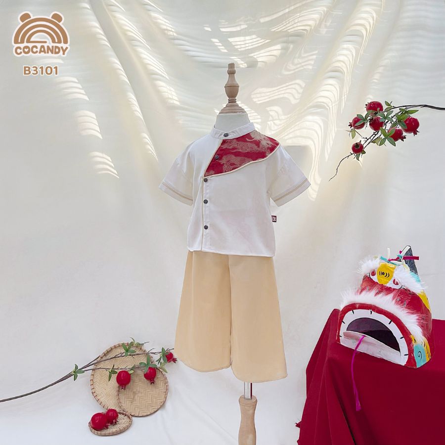 Bộ cộc BE cúc chéo cổ ĐỎ