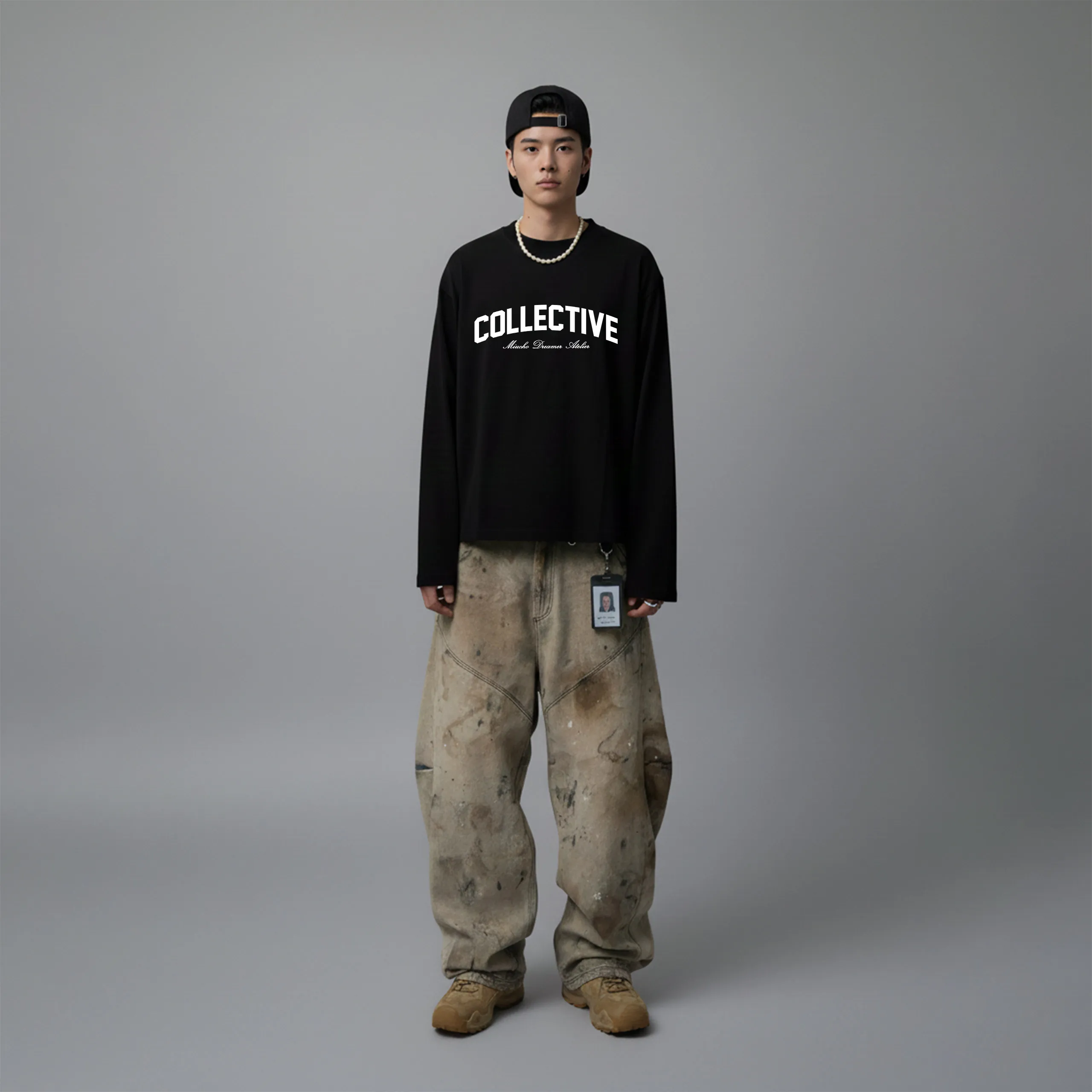 Áo phông boxy tay dài Miucho Club cotton 2 chiều thoáng mát in chữ COLLECTIVE 2679_thumbnail_10