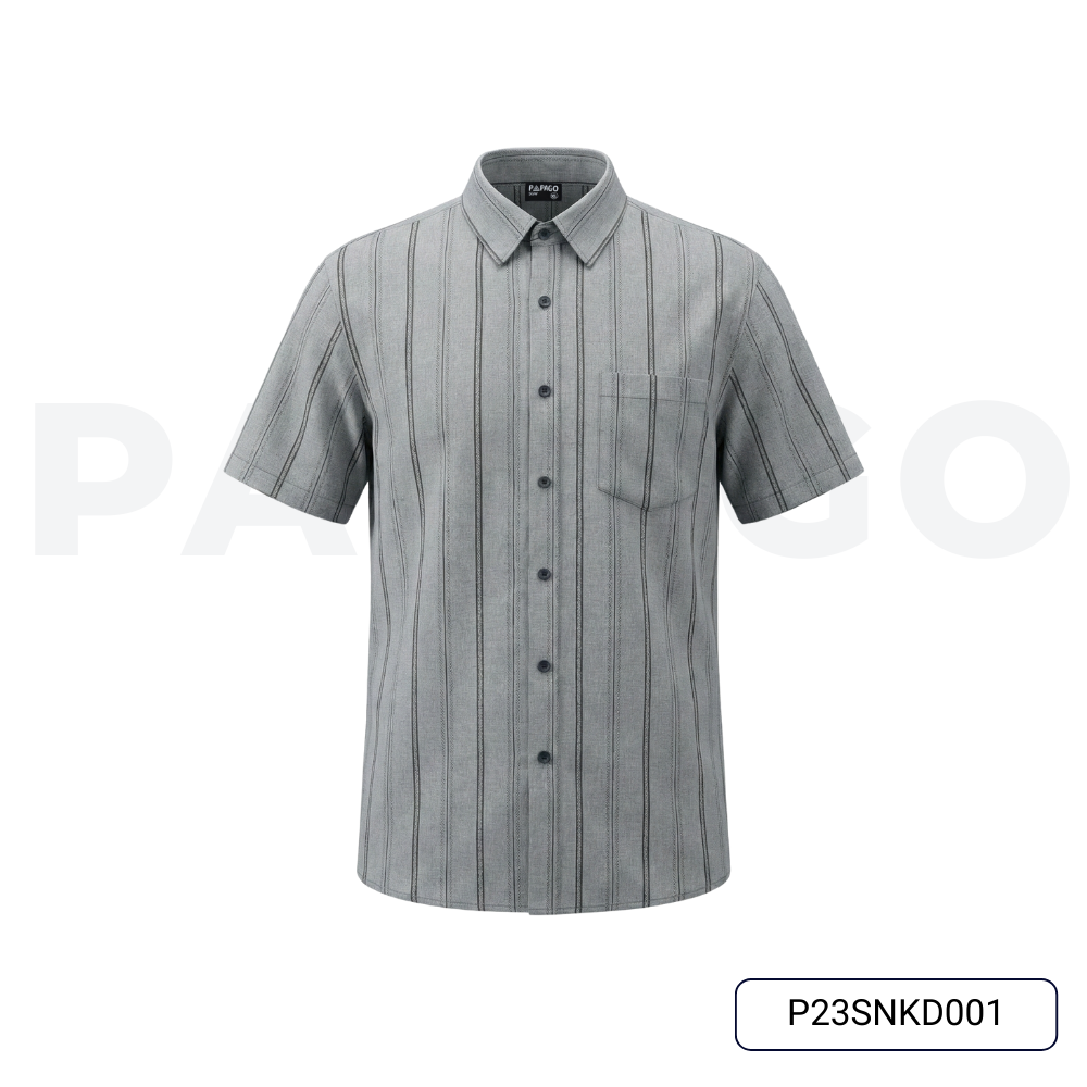 Áo sơ mi nam trung niên PAPAGO tay ngắn lai bầu vải xô đũi mềm mịn cao cấp kẻ sọc - P23SNKD001