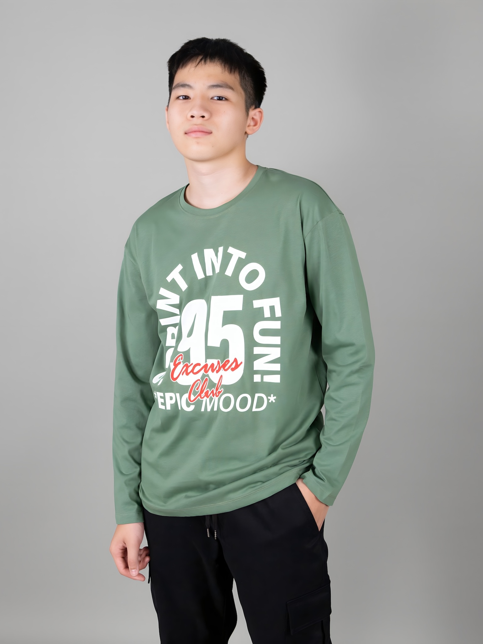 Áo phông dài tay xanh Crown Blue in chữ số 95_thumbnail_1