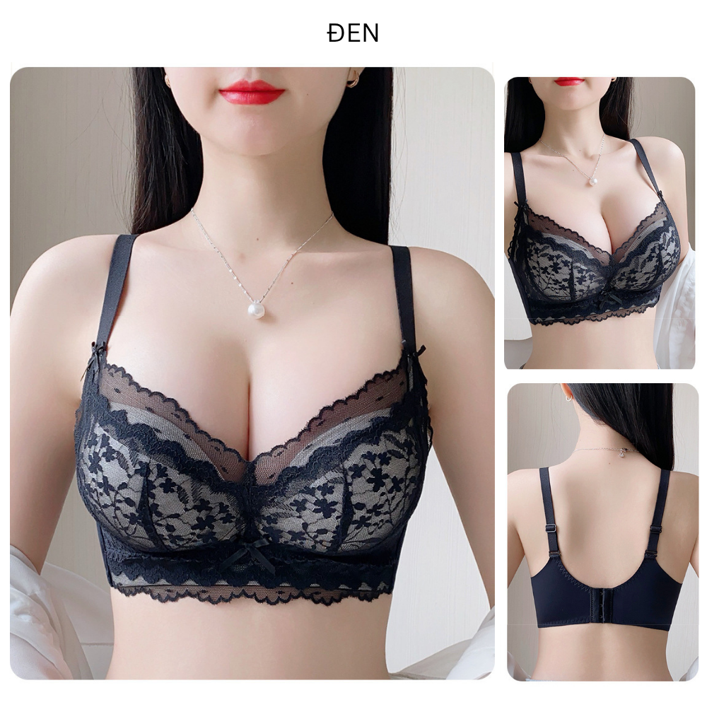 [Mã B72] Áo Ngực Nữ Ren Đệm 5cm Cao Cấp Áo Lót Nữ Ren Mềm Mại Nâng Dẩy Không Gọng Vikam Size 34-38 Màu Đen Hồng Kem Xanh_thumbnail_11