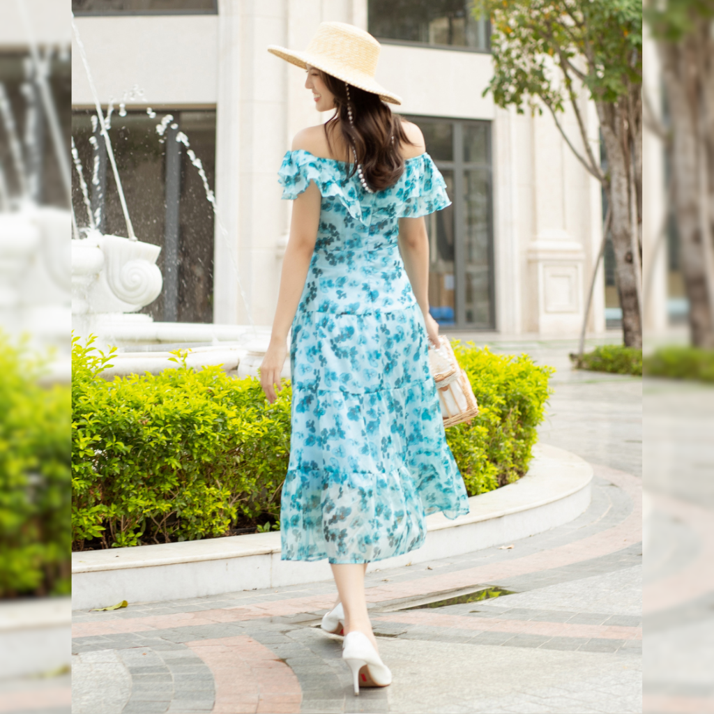 Đầm maxi hoa trễ vai bèo cột nơ xinh xắn 2in1_thumbnail_5