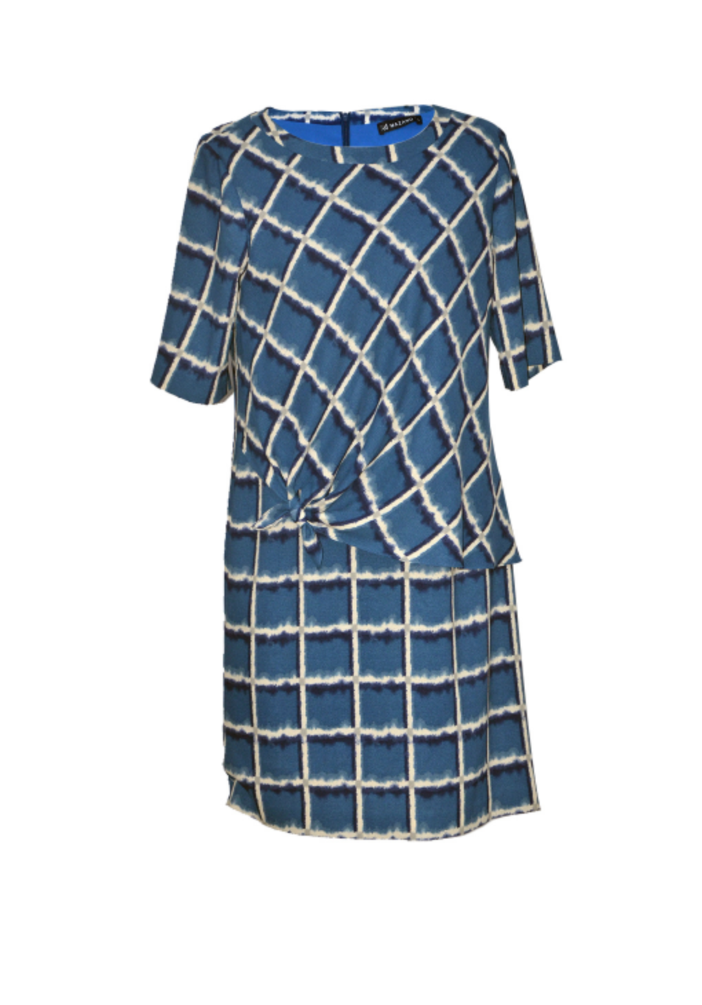 Đầm suông xanh kẻ ô nhún eo_thumbnail_5