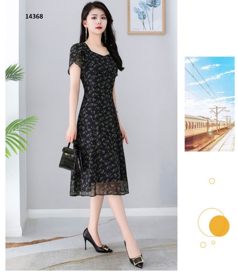 14368-Đầm voan công sở họa tiết xanh nhí _thumbnail_0
