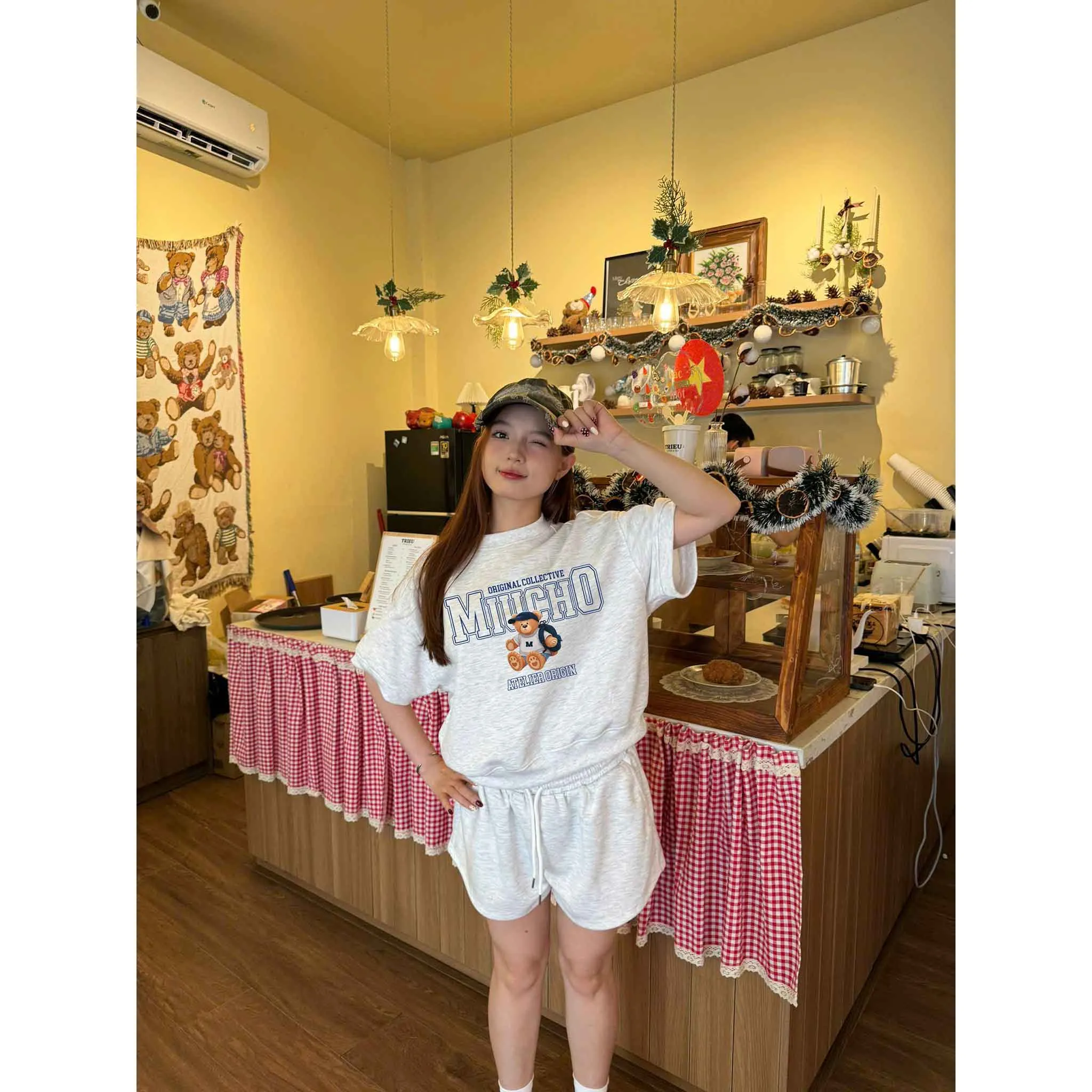 Áo sweater nữ boxy tay ngắn Miucho nỉ 2 da dày dặn thoáng mát cổ tròn hình gấu bông dễ thương 2632_thumbnail_4